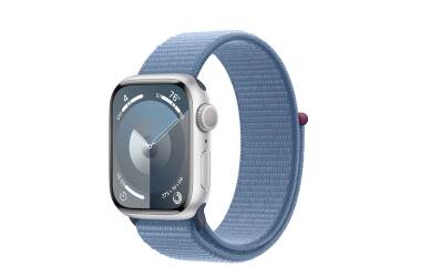 Apple Watch S9 41mm aluminium w kolorze srebrnym z opaską sportową w kolorze zimowego błękitu