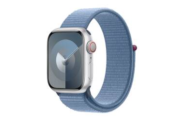 Apple Watch S9 41mm aluminium + Cellular w kolorze srebrnym z opaską sportową w kolorze zimowego błękitu