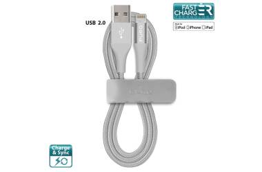 PURO Braided Cable - Kabel MFi z Lightning + klips + Aluminum Connector 1m (Silver)