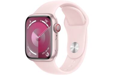 Apple Watch S9 41mm aluminium + Cellular w kolorze różowym z paskiem sportowym w kolorze jasnoróżowym - S/M