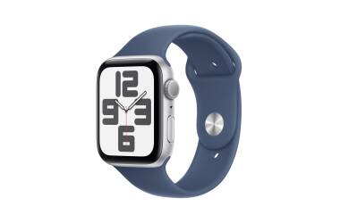 Apple Watch SE2 44mm aluminium w kolorze srebrnym z opaską sportową w kolorze błękitnego obłoku