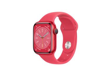 Apple Watch Series 8 45mm aluminium w kolorze czerwony z paskiem sportowym w kolorze czerwony