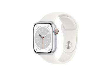 Apple Watch Series 8 + Cellular 45mm aluminium w kolorze srebrnym z paskiem sportowym w kolorze białym