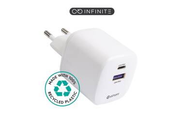 Ładowarka sieciowa eStuff Home Charger USB-C + UAB-A 67W - biała