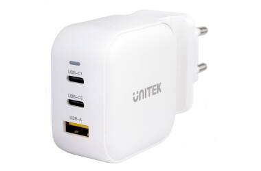 Ładowarka sieciowa Unitek GaN 2x USC-C 1X USB-A 66W - biała