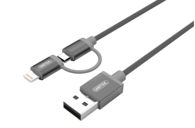 Kabel do iPhone/iPad Lighning/MicroUSB MFI Unitek Mobile - szary