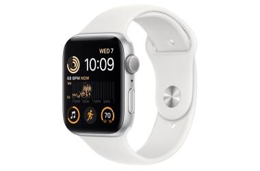 Apple Watch SE 2 44mm aluminium w kolorze srebrnym z paskiem sportowym w kolorze białym