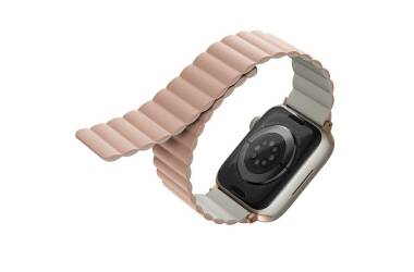 Pasek Apple Watch 42/44/45/49 mm UNIQ Revix Reversible dwukolorowy - Różowo - Beżowy 