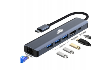 RZESZÓW Przejściówka TB USB-C HUB 6w1 - HDMI, USBx3, PD, RJ-45 AKTBXVA6W1U3HRJ