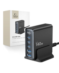 Ładowarka sieciowa Tech-Protect DC140W-GAN 3xUSB-C 2xUSB-A czarna  - zdjęcie 1