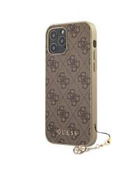 Etui iPhone 12 / 12 Pro Guess 4G Charms Collection - brązowe - zdjęcie 2