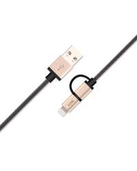Kabel do iPhone/iPad Lightning/Micro - USB JCPAL Mesh - złoty  - zdjęcie 2