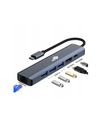 RZESZÓW Przejściówka TB USB-C HUB 6w1 - HDMI, USBx3, PD, RJ-45 AKTBXVA6W1U3HRJ - zdjęcie 1