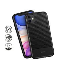 Etui do iPhone 11 Crong Carbon Cover czarne + szkło hybrydowe - zdjęcie 3