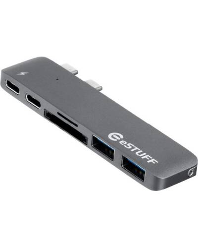 Adapter eStuff USB-C /USB 3.0,Micro SD, Thunderbolt 3 - gwiezdna szarość - zdjęcie 1