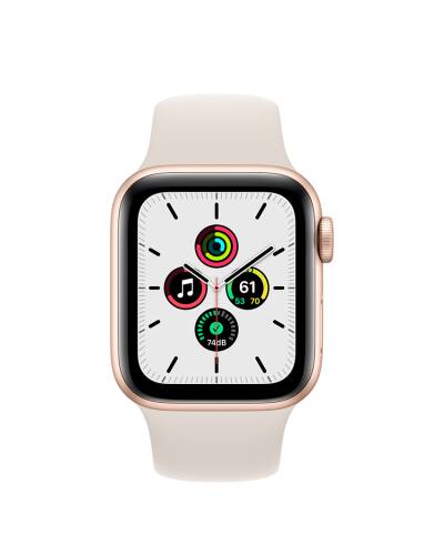 Apple Watch SE 44mm aluminium w kolorze złotym z paskiem sportowym w kolorze księżycowej poświaty - zdjęcie 2