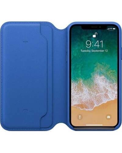 Etui z klapką  do iPhone X/XS Apple Leather Folio - ostry błękit - zdjęcie 1