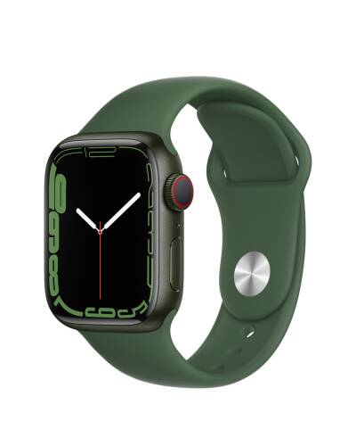 Apple Watch S7 41mm GPS + Cellular w kolorze zielonym - pasek sportowy w kolorze koniczyny - zdjęcie 1