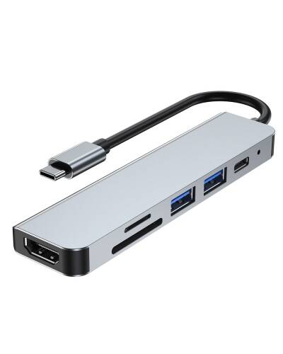 Przejściówka USB-C TECH-PROTECT V4-HUB 6IN1 - szara - zdjęcie 3