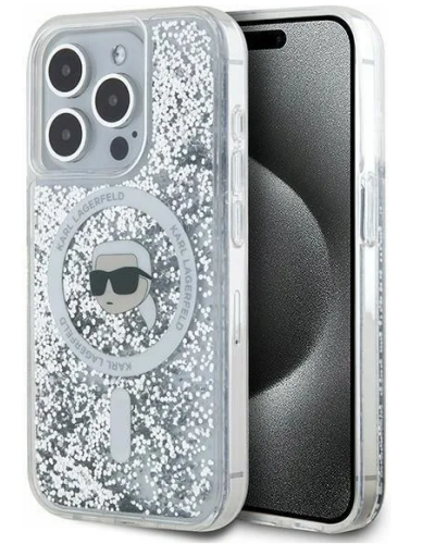 Etui iPhone 15 Pro Karl Lagerfeld Liquid Glitter Metal MagSafe clear - zdjęcie 1