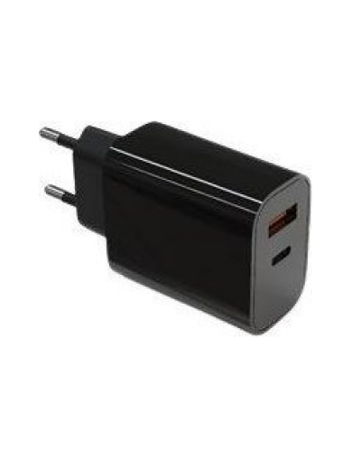 Ładowarka sieciowa TB 2x3A USB C + USB A 20W Power Delivery czarna - zdjęcie 1