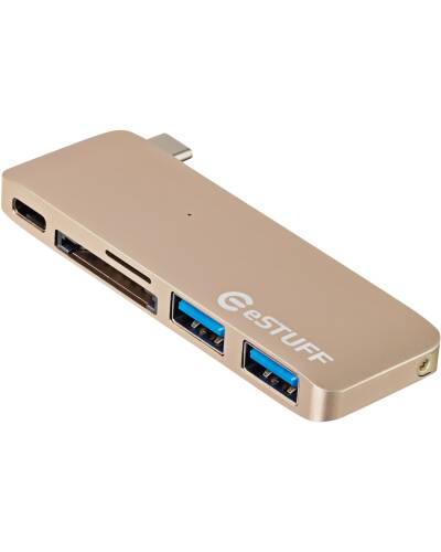 Przejściówka eSTUFF USB-C HUB złota - zdjęcie 1