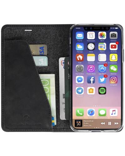 Krusell Sunne 4 Card FolioWallet - Skórzane etui iPhone X z kieszeniami na karty + stand up (Black) - zdjęcie 1