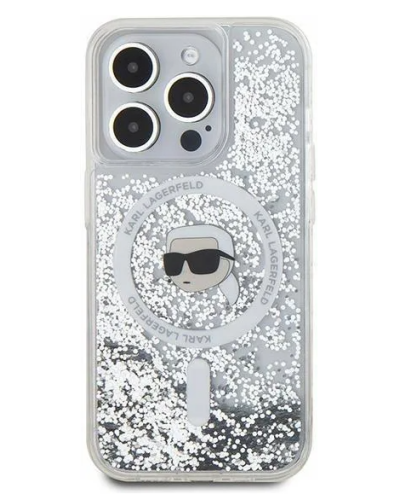 Kraków Etui iPhone 15 Pro Karl Lagerfeld Liquid Glitter Metal MagSafe clear KLHMP15LLGKISGH - zdjęcie 2