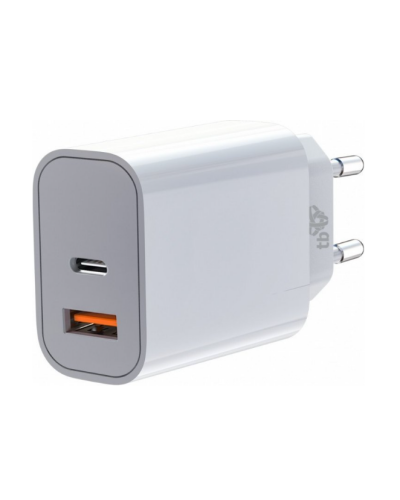 Ładowarka sieciowa TB USB C + USB A 2x3A 20W Power Delivery biała - zdjęcie 1