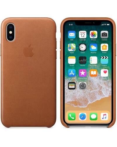 Apple Leather Case - Skórzane etui iPhone X (naturalny brąz) - zdjęcie 1