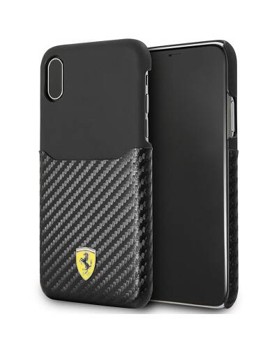 Ferrari Carbon Hard Case - Etui iPhone X z kieszenią na kartę (czarny) - zdjęcie 1
