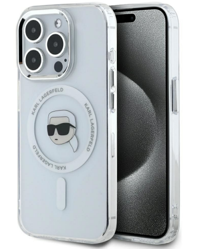 Etui do iPhone 15 Pro Karl Lagerfeld IML Metal MagSafe białe - zdjęcie 1