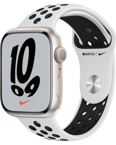 Apple Watch Nike 7 45mm aluminium w kolorze księżycowej poświaty z paskiem sportowym Nike w kolorze czystej platyny czarnym  - zdjęcie 1