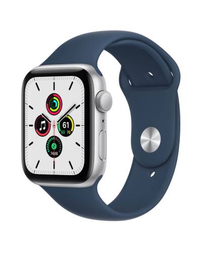 Apple Watch SE 44mm aluminium w kolorze srebrnym z paskiem sportowym w kolorze błękitnej toni - zdjęcie 1