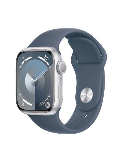 Apple Watch S9 41mm aluminium w kolorze srebrnym z paskiem sportowym w kolorze sztormowego błękitu - M/L - zdjęcie 1