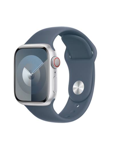 Apple Watch S9 41mm aluminium + Cellular w kolorze srebrnym z paskiem sportowym w kolorze sztormowego błękitu - S/M - zdjęcie 1