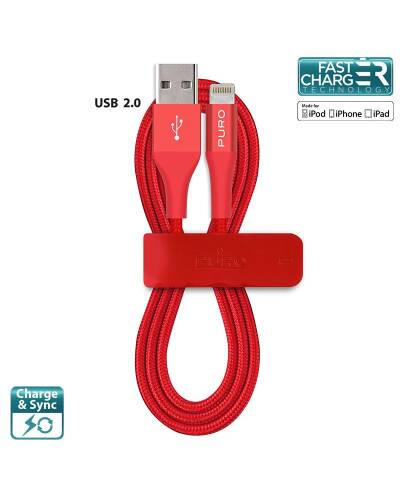 PURO Braided Cable - Kabel MFi z Lightning + klips + Aluminum Connector 1m (Red) - zdjęcie 4