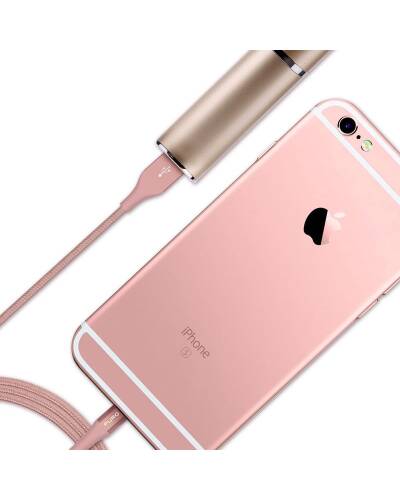 PURO Braided Cable - Kabel MFi z Lightning + klips + Aluminum Connector 1m (Rose Gold) - zdjęcie 5