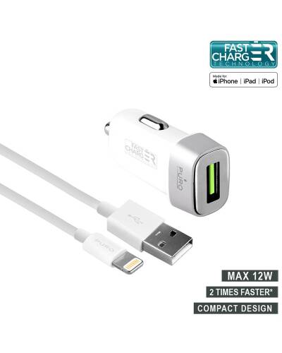 Ładowarka samochodowa PURO Mini Car Fast Charger + kabel - biała - zdjęcie 1