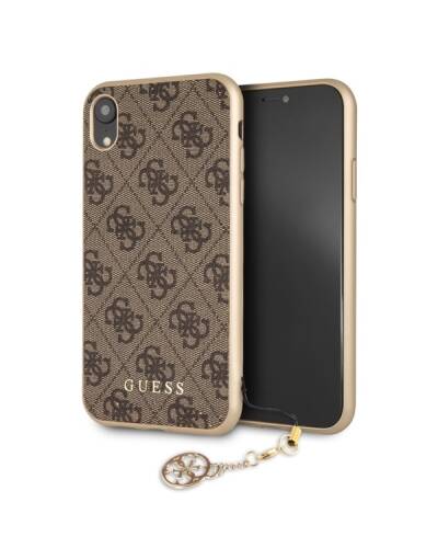 Etui do iPhone Xr z zawieszką Guess 4G Charms Collection - brązowe  - zdjęcie 1