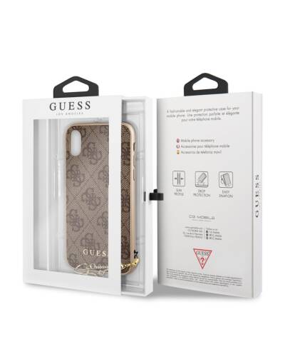 Etui do iPhone Xr z zawieszką Guess 4G Charms Collection - brązowe  - zdjęcie 4