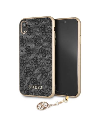 Etui do iPhone Xr z zawieszką Guess 4G Charms Collection - szare  - zdjęcie 1