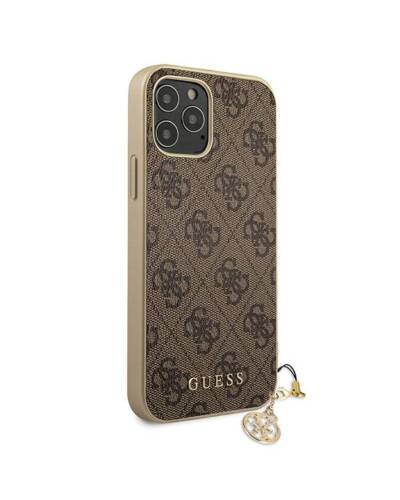 Etui iPhone 12 / 12 Pro Guess 4G Charms Collection - brązowe - zdjęcie 4