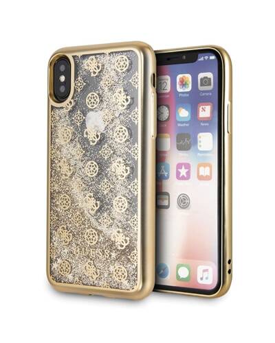 Etui do iPhone X/Xs Guess 4G Peony Liquid Glitter - złote  - zdjęcie 1