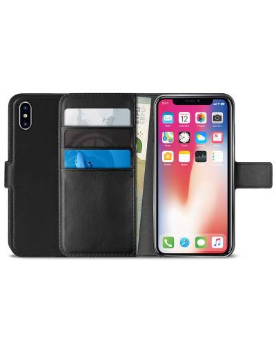 Etui iPhone Xs/X z kieszeniami na karty PURO Booklet Wallet Case -  czarne - zdjęcie 1