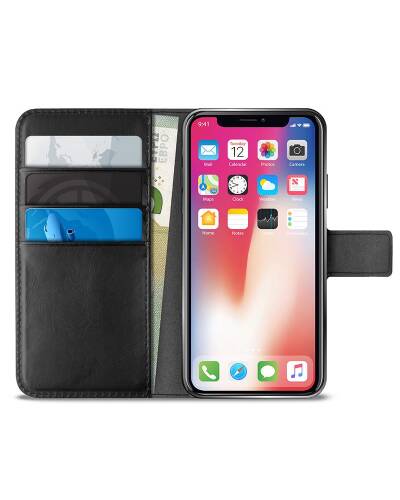 Etui iPhone Xs/X z kieszeniami na karty PURO Booklet Wallet Case -  czarne - zdjęcie 2
