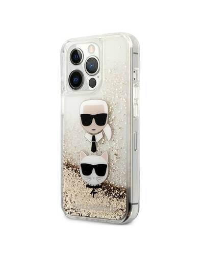 Etui do iPhone 13 Pro Karl Lagerfeld Liquid Glitter Karl & Choupette Head złote - zdjęcie 2