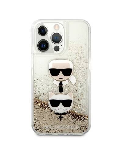 Etui do iPhone 13 Pro Karl Lagerfeld Liquid Glitter Karl & Choupette Head złote - zdjęcie 3