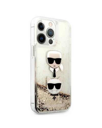 Etui do iPhone 13 Pro Karl Lagerfeld Liquid Glitter Karl & Choupette Head złote - zdjęcie 4