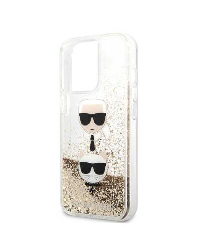 Etui do iPhone 13 Pro Karl Lagerfeld Liquid Glitter Karl & Choupette Head złote - zdjęcie 6